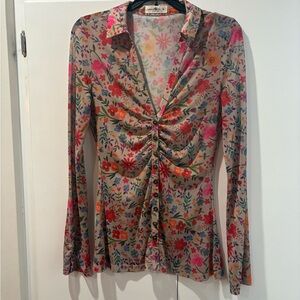 NATURAL LIFE Sheer Multicolor Floral Blouse M